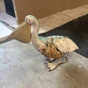 Decorative Metal Pelican Statue - Blue and Brown